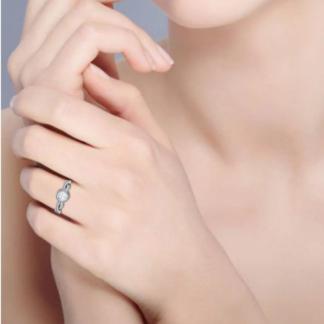 0.30 cts Solitaire Halo Diamond Twisted Shank Platinum Ring for Women JL PT RV RD 131
