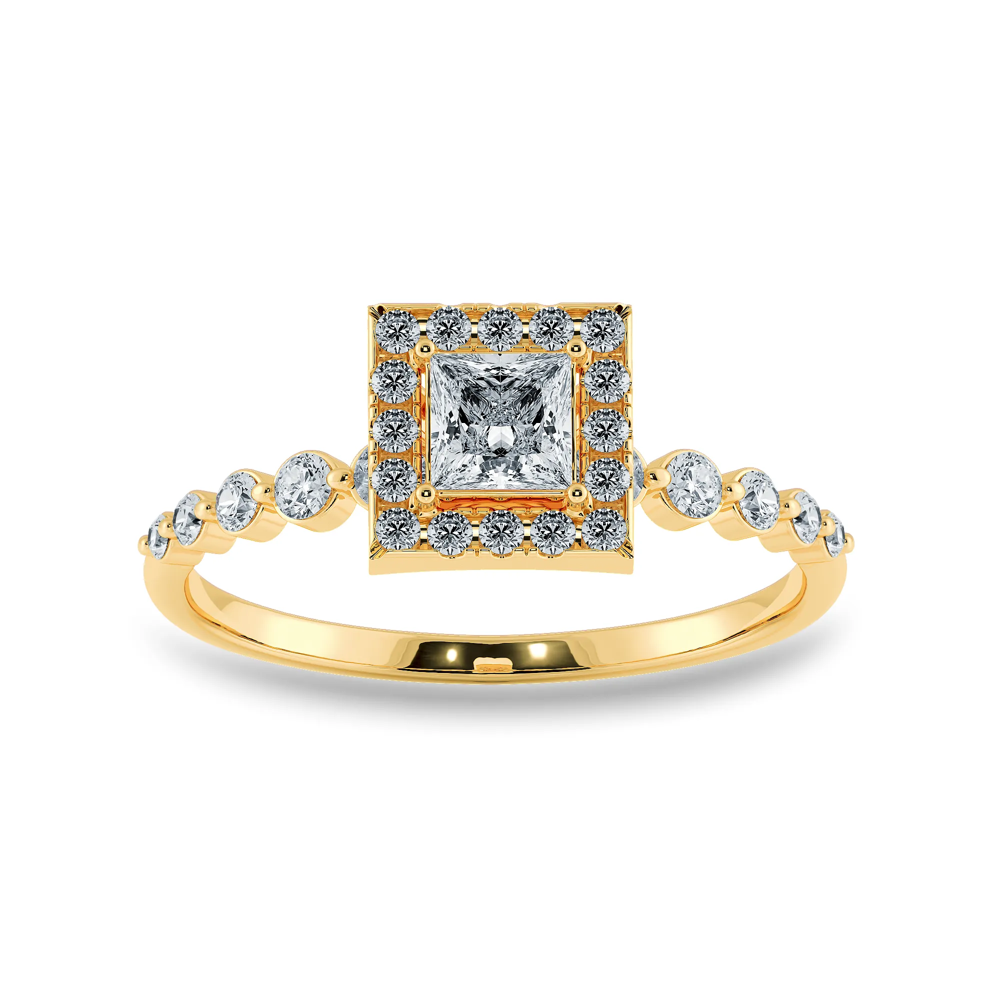 0.30cts. Princess Cut Solitaire Halo Diamond Accents 18K Yellow Gold Ring JL AU 2003Y