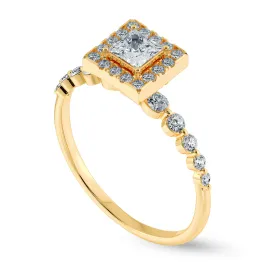 0.30cts. Princess Cut Solitaire Halo Diamond Accents 18K Yellow Gold Ring JL AU 2003Y