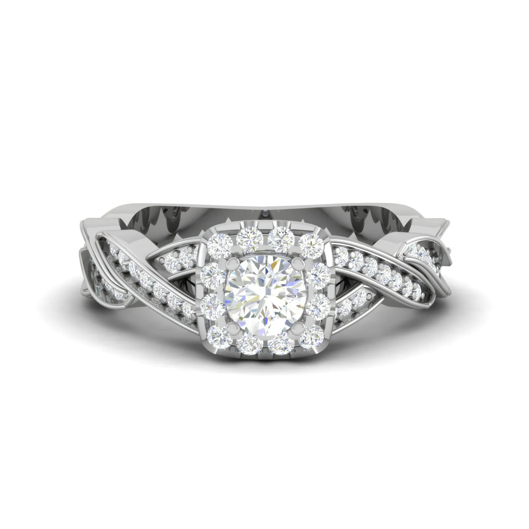 0.30cts Solitaire Square Halo Diamond Twisted Shank Platinum Ring JL PT RV RD 147