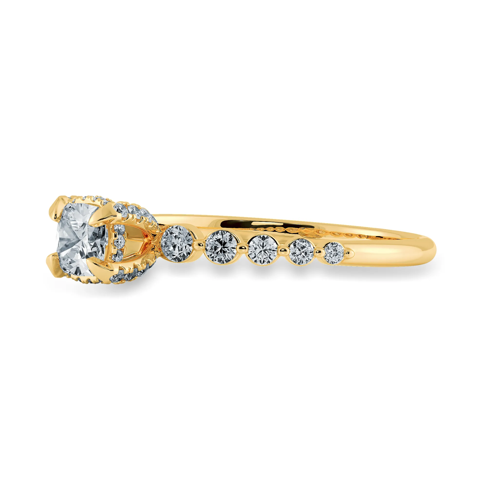 0.50cts. Cushion Cut Solitaire Halo Diamond Accents 18K Yellow Gold Ring JL AU 2005Y-A