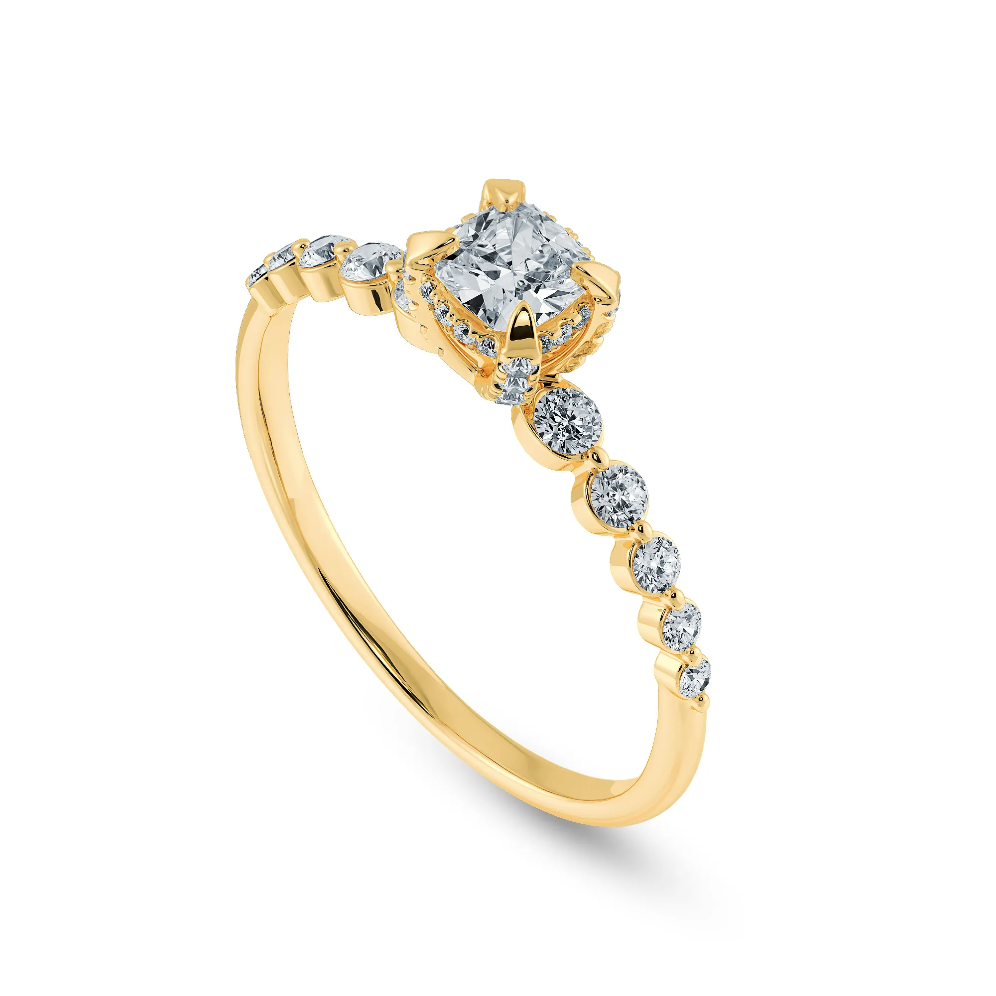0.50cts. Cushion Cut Solitaire Halo Diamond Accents 18K Yellow Gold Ring JL AU 2005Y-A