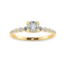 0.50cts. Cushion Cut Solitaire Halo Diamond Accents 18K Yellow Gold Ring JL AU 2005Y-A