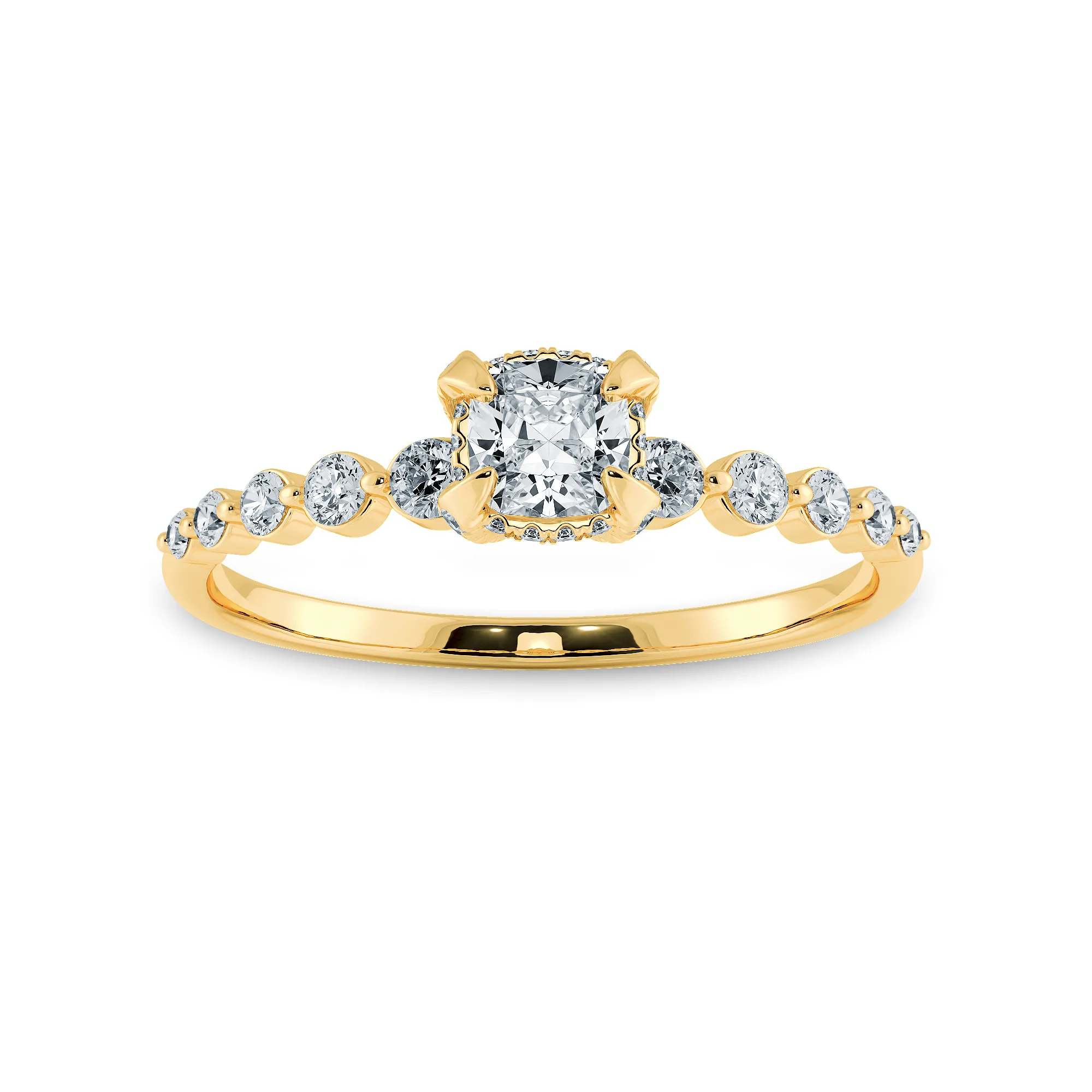 0.50cts. Cushion Cut Solitaire Halo Diamond Accents 18K Yellow Gold Ring JL AU 2005Y-A
