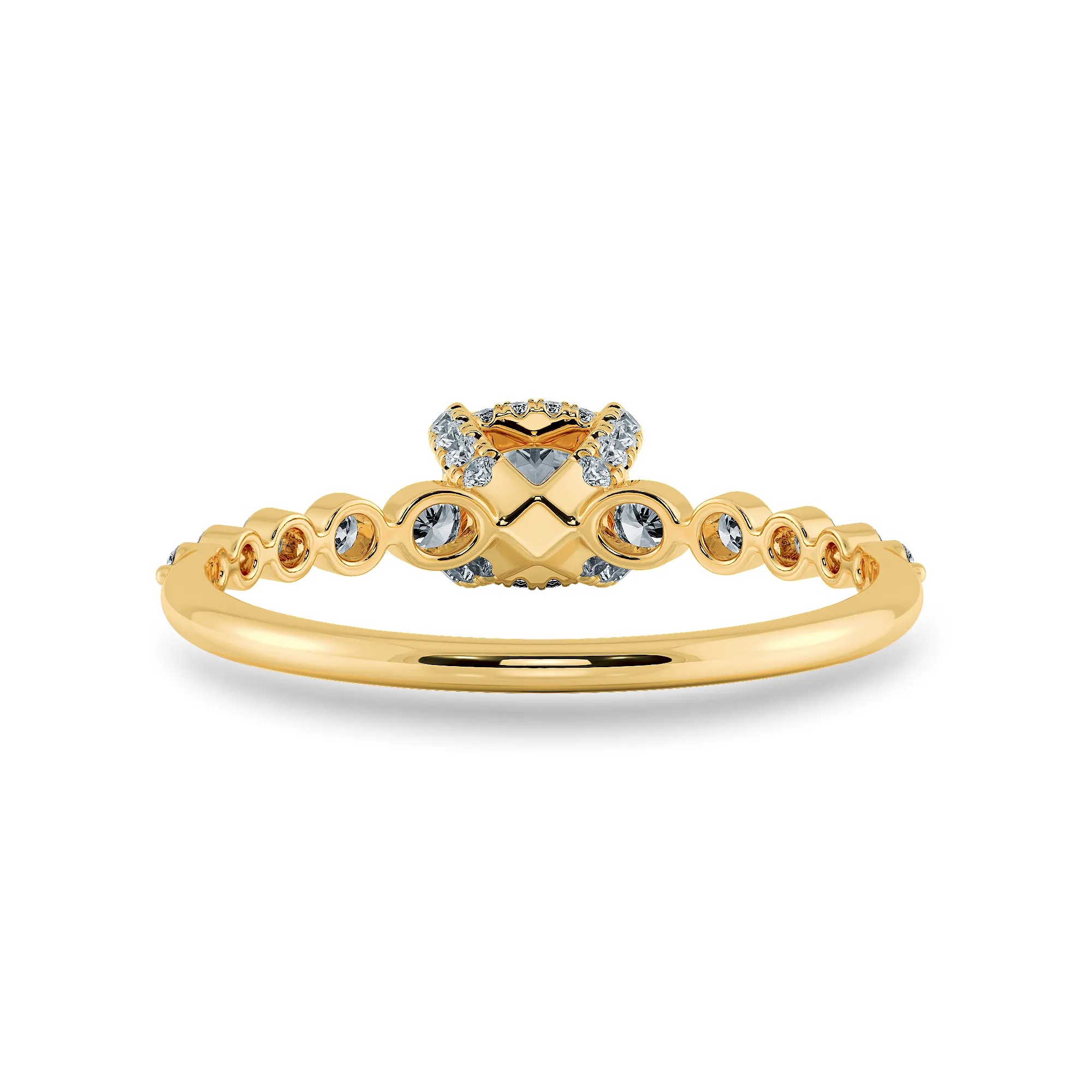 0.50cts. Cushion Cut Solitaire Halo Diamond Accents 18K Yellow Gold Ring JL AU 2005Y-A