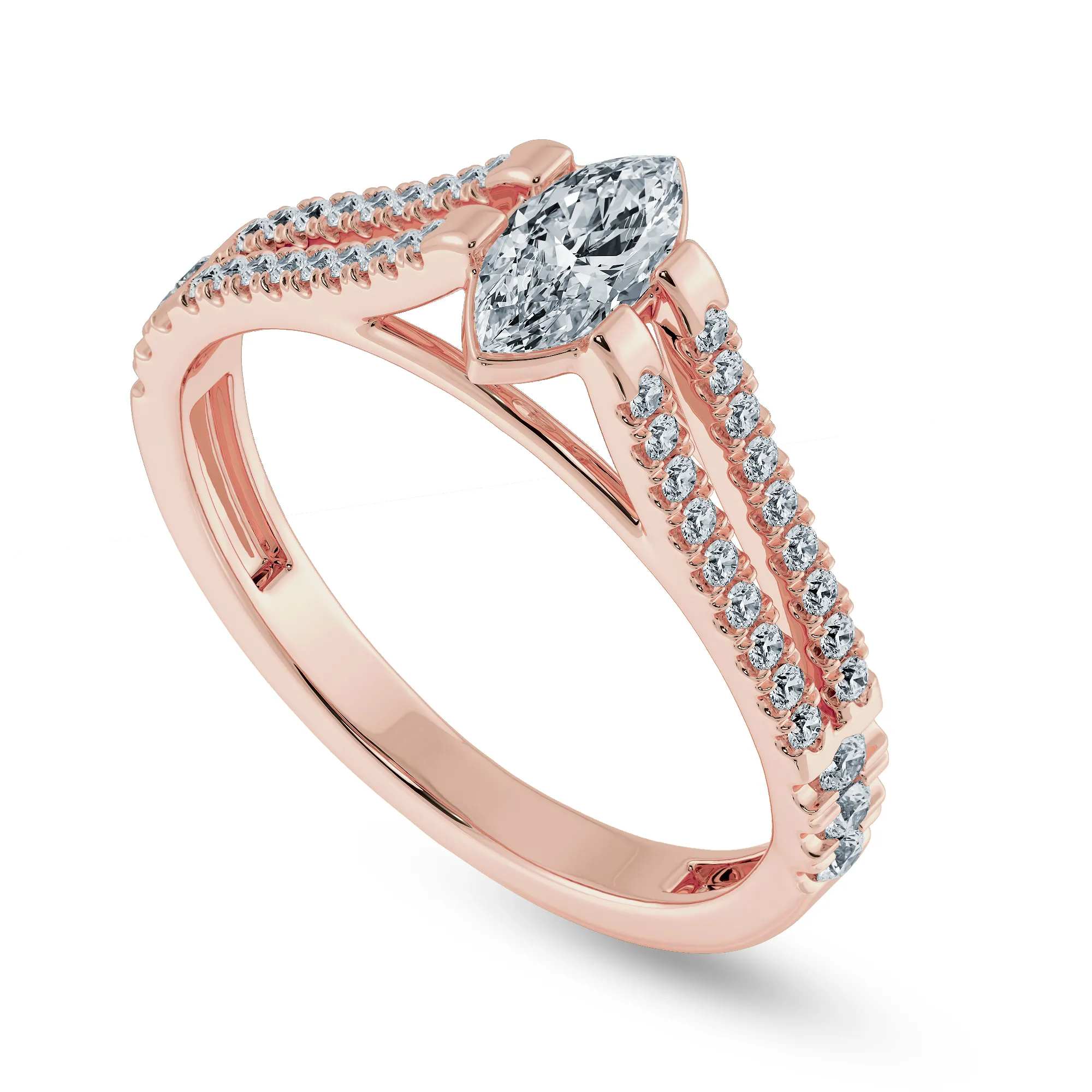0.50cts. Marquise Cut Solitaire Diamond Split Shank 18K Rose Gold Ring JL AU 1184R-A