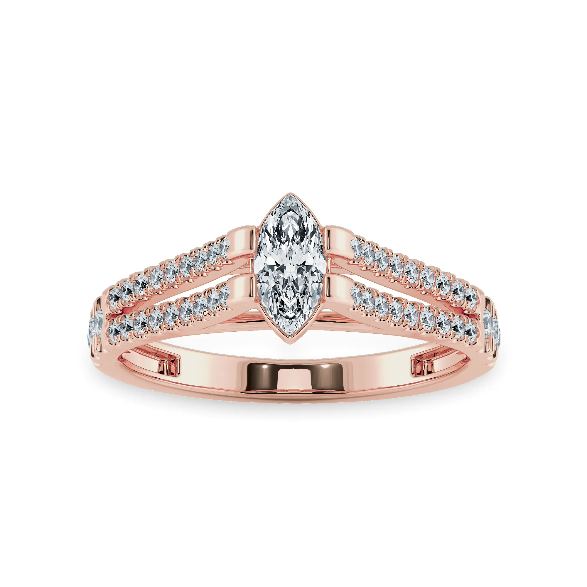 0.50cts. Marquise Cut Solitaire Diamond Split Shank 18K Rose Gold Ring JL AU 1184R-A