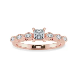 0.50cts. Princess Cut Solitaire with Marquise Diamond Accents 18K Rose Gold Ring JL AU 2012R-A