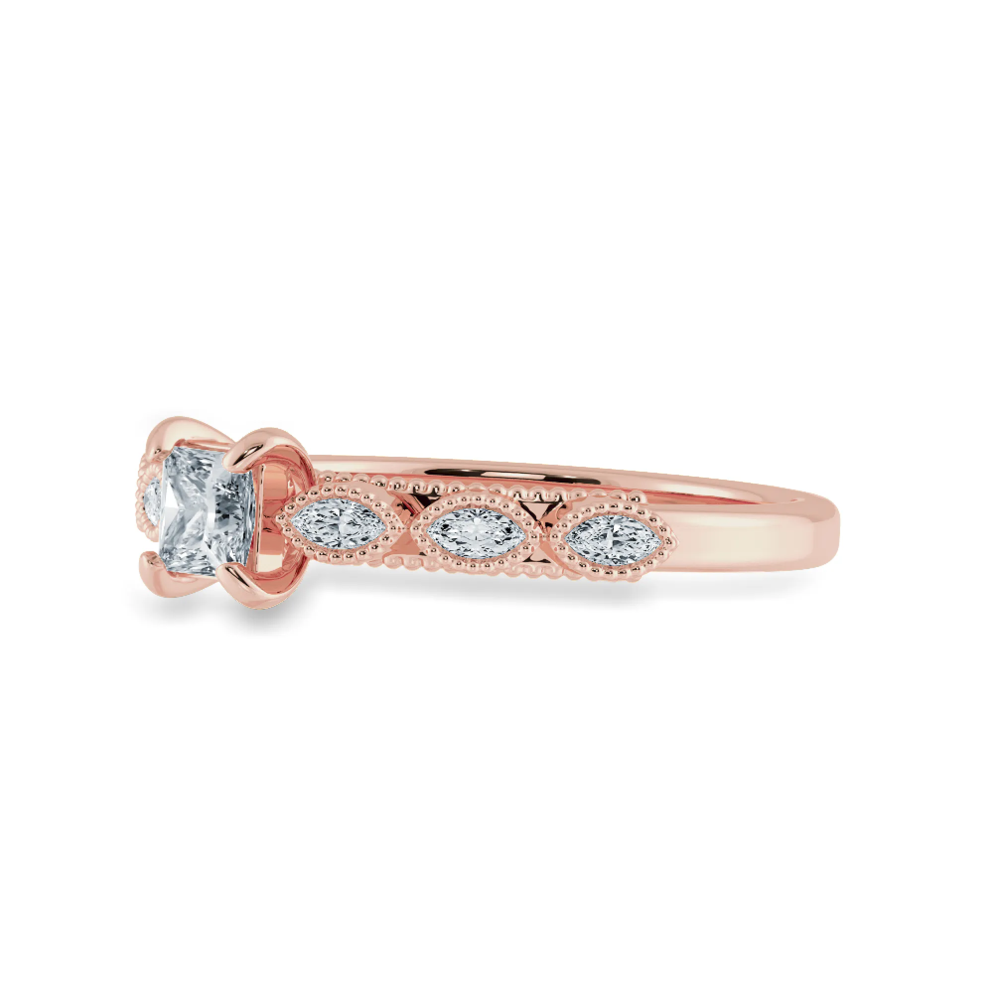 0.50cts. Princess Cut Solitaire with Marquise Diamond Accents 18K Rose Gold Ring JL AU 2012R-A