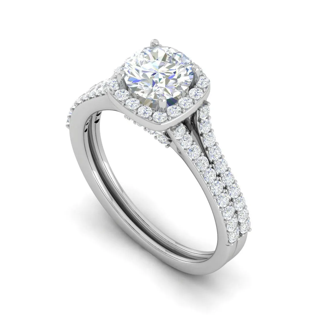 0.50cts Solitaire Halo Diamond Split Shank Platinum Ring JL PT WB573E