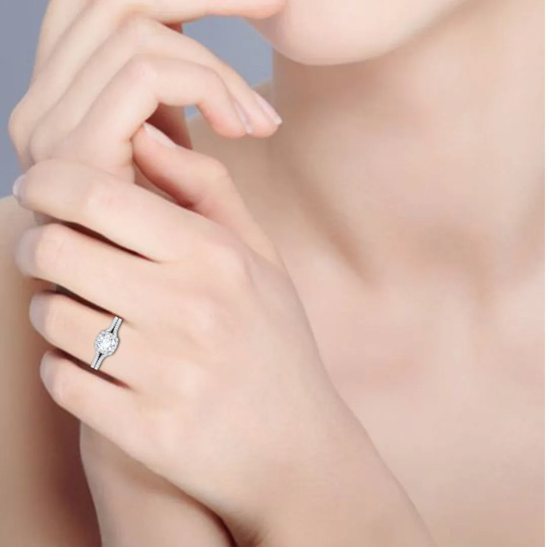 0.50cts Solitaire Halo Diamond Split Shank Platinum Ring JL PT WB573E