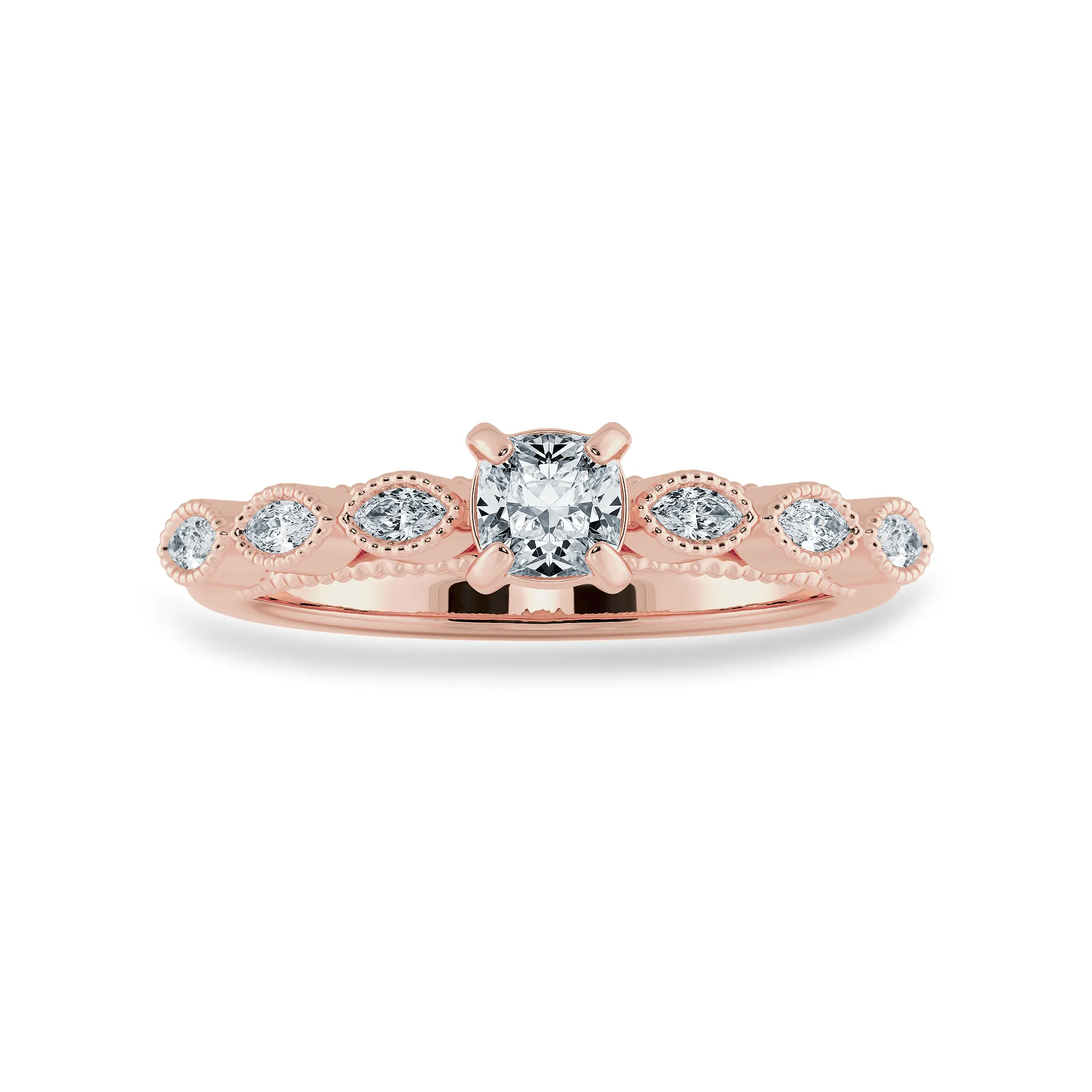 0.70cts. Cushion Cut Solitaire with Marquise Cut Diamond Accents 18K Rose Gold Ring JL AU 2013R-B