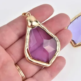 1 Crystal Teardrop Drop Pendant, Purple Glass, Faceted, Gold Bail, 2-1/4" long, chs7480