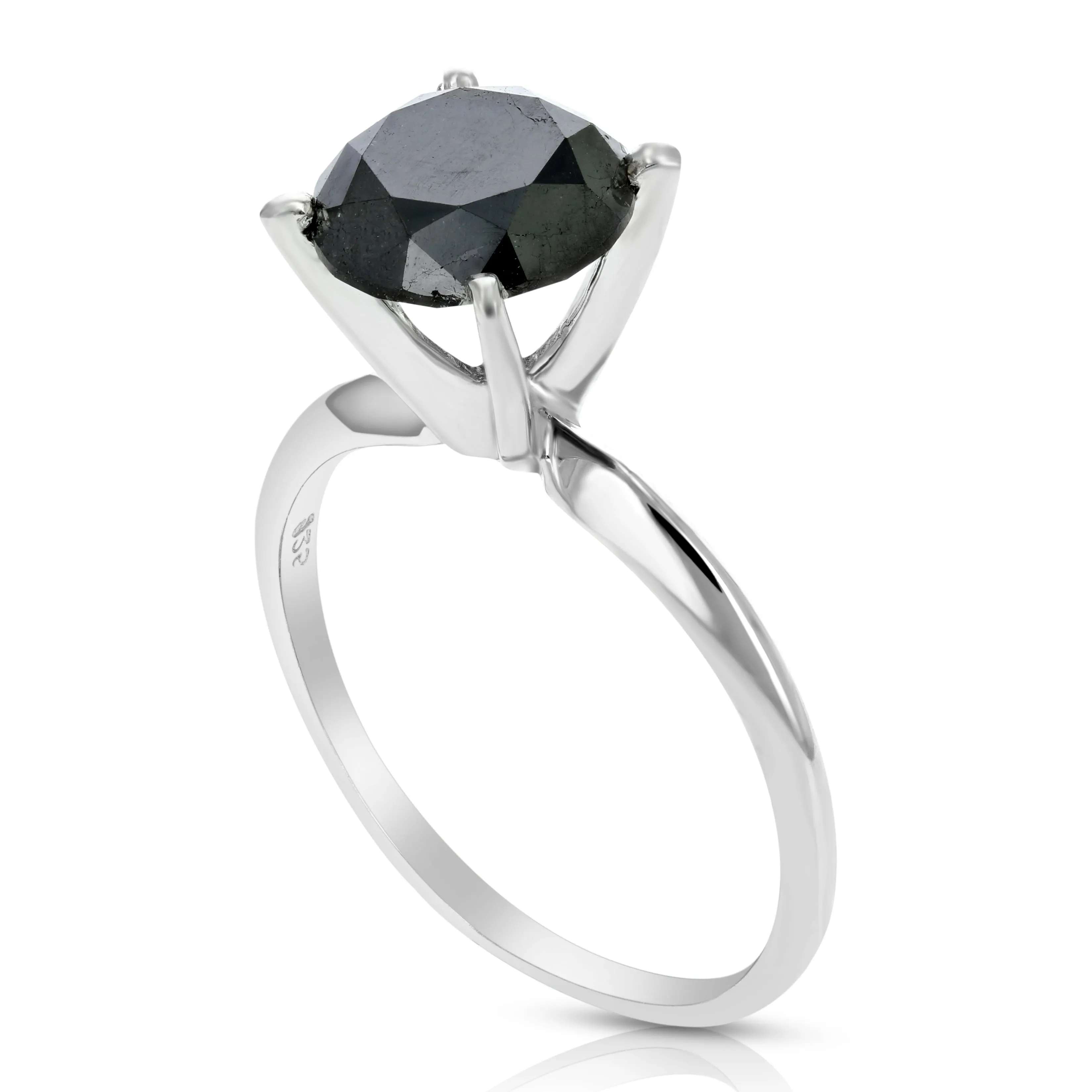 2 cttw Black Diamond Solitaire Ring in Sterling Silver