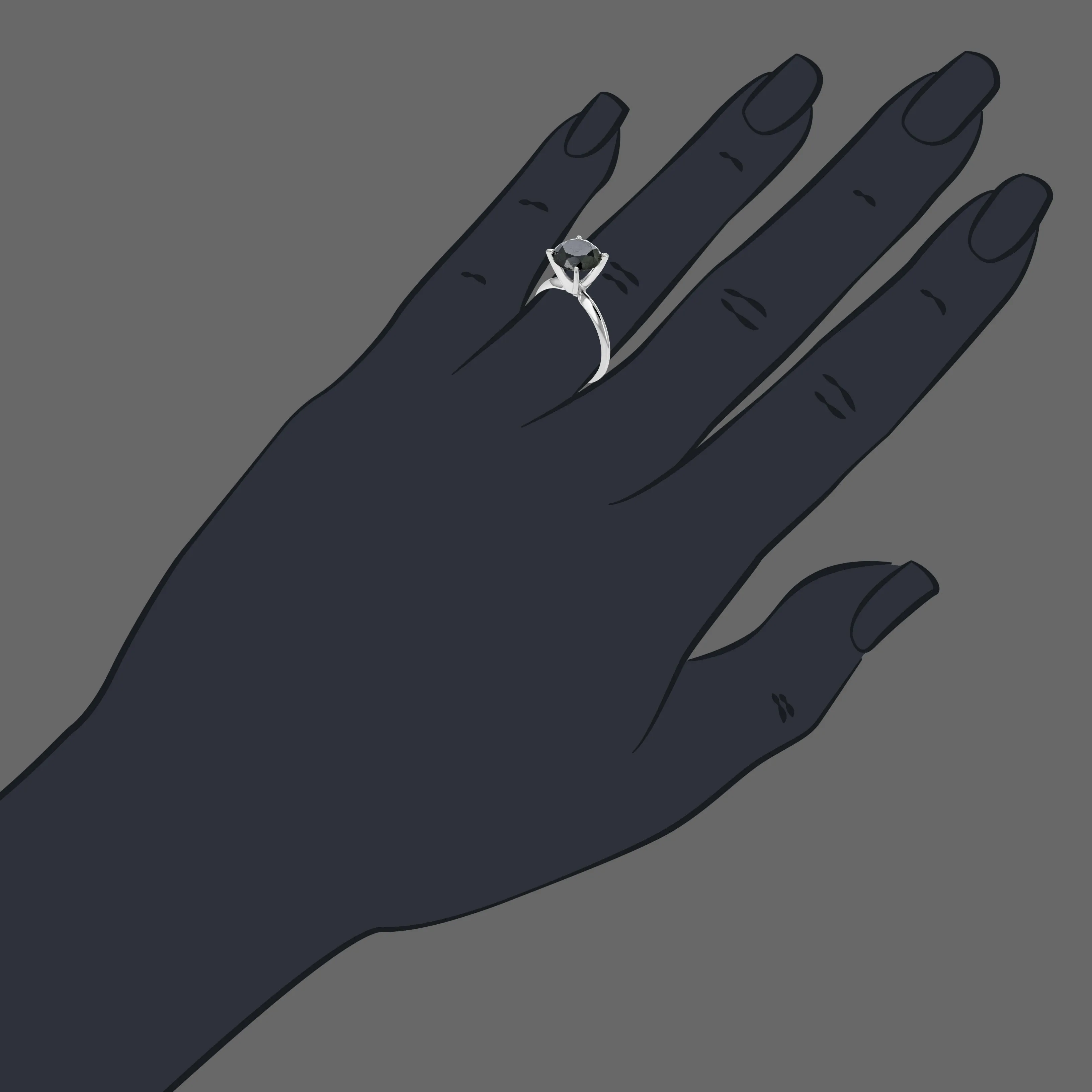 2 cttw Black Diamond Solitaire Ring in Sterling Silver
