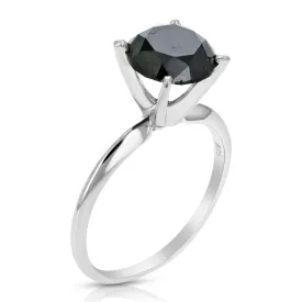 2 cttw Black Diamond Solitaire Ring in Sterling Silver