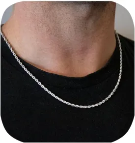 2.5mm/3.5mm Mens Stainless Steel Silver Rope Twist Chain Necklace Jewelry for Men