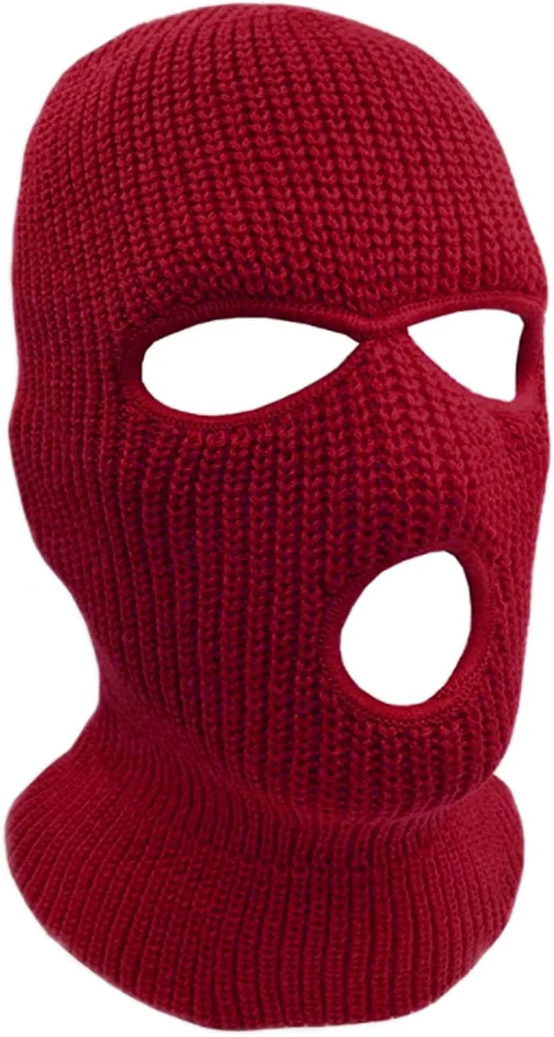 3-Hole Knit Sew Acrylic Outdoor Full Face Cover Thermal Balaclava Ski Mask One Size Fits Most