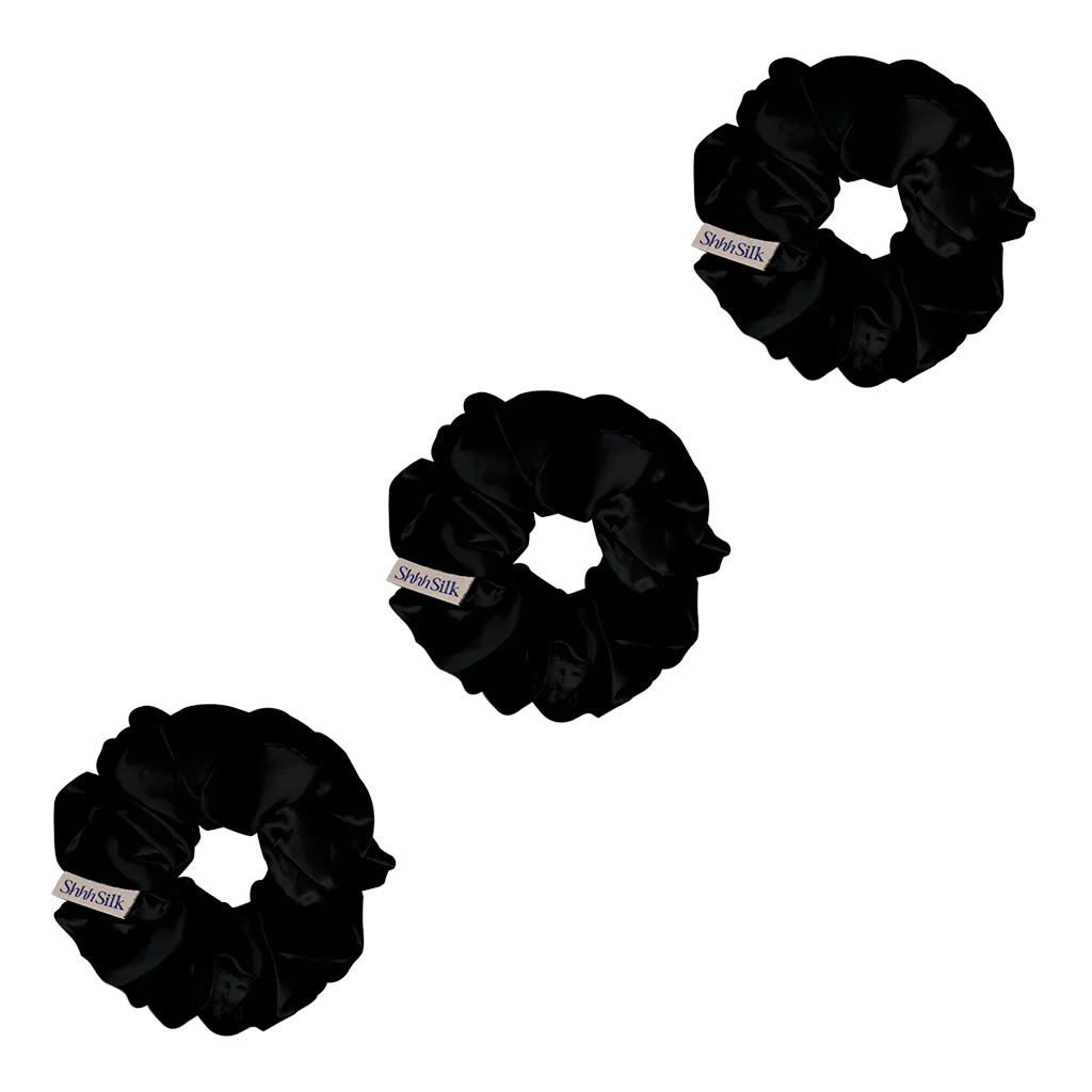 3 Pack Black Large Silk Scrunchies