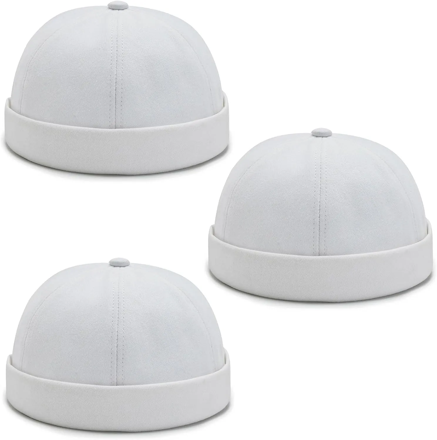 3 Pack Mens Brimless Skullcap Sailor Docker Cap Rolled Cuff Retro Beanie Hat
