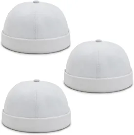 3 Pack Mens Brimless Skullcap Sailor Docker Cap Rolled Cuff Retro Beanie Hat
