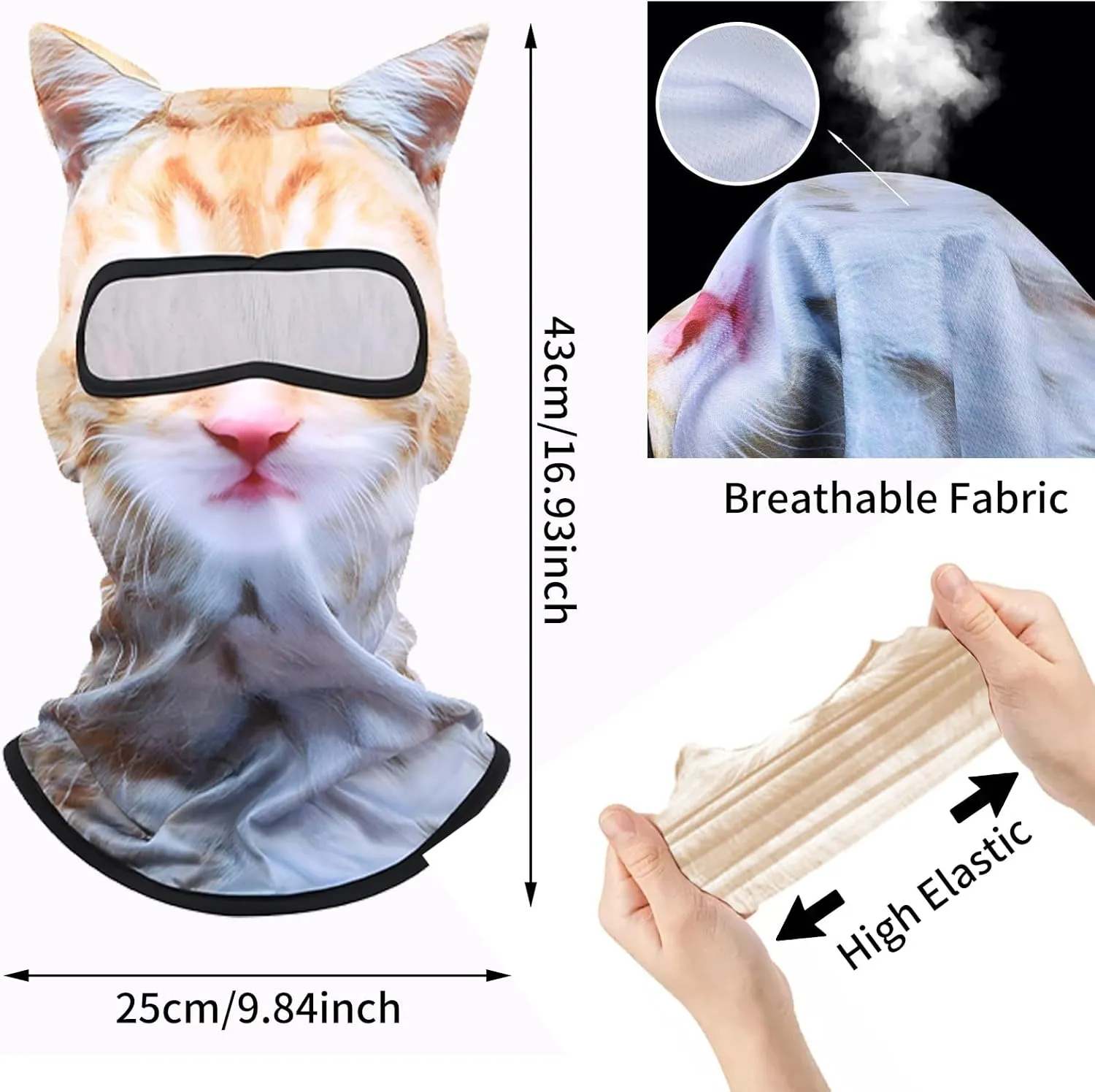 3D Cat Ski Balaclava Sheisty Face Mask with Ears Cute Animal Ski Mask Suitable for Music Festivals Raves Party Activities