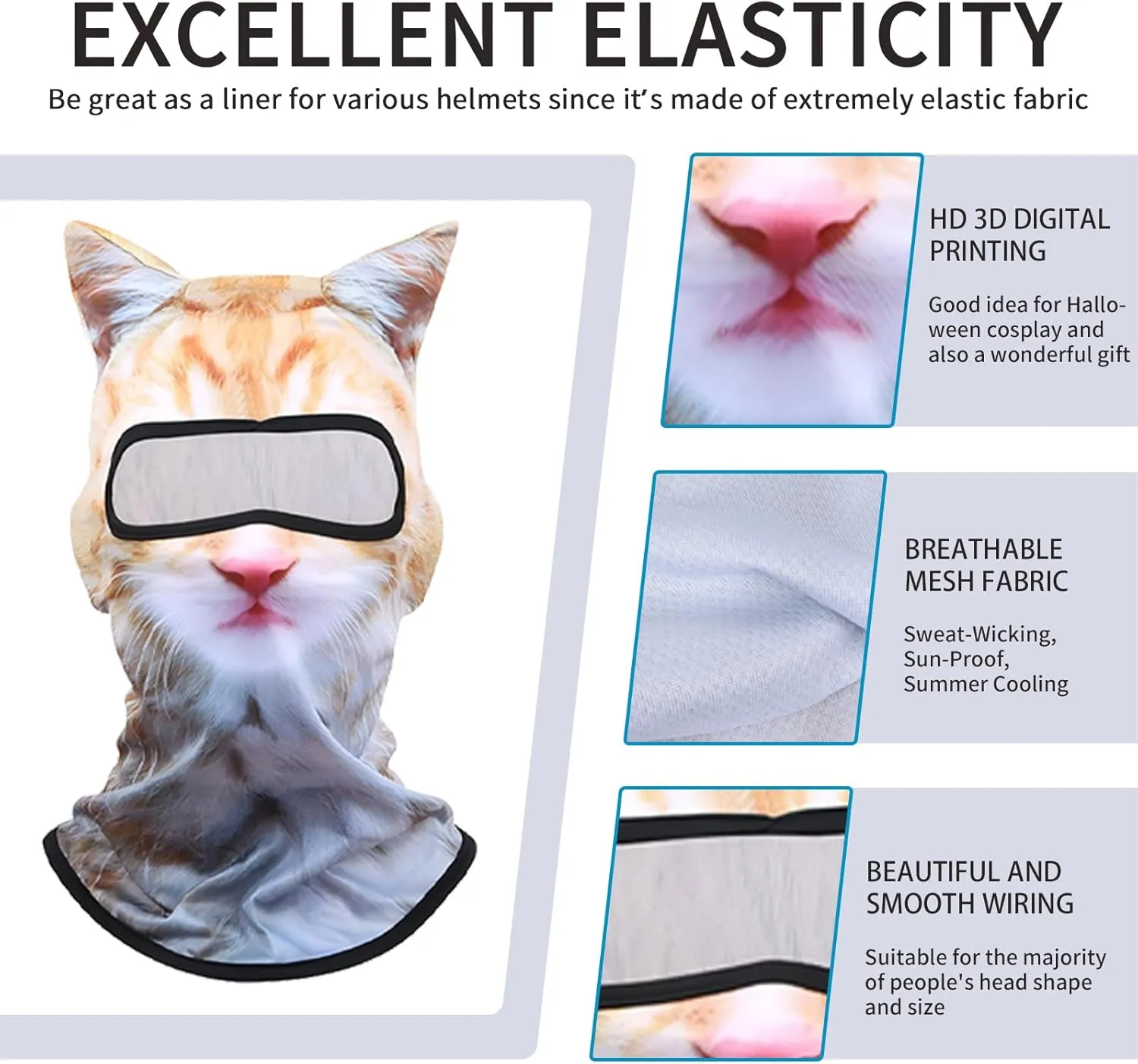 3D Cat Ski Balaclava Sheisty Face Mask with Ears Cute Animal Ski Mask Suitable for Music Festivals Raves Party Activities