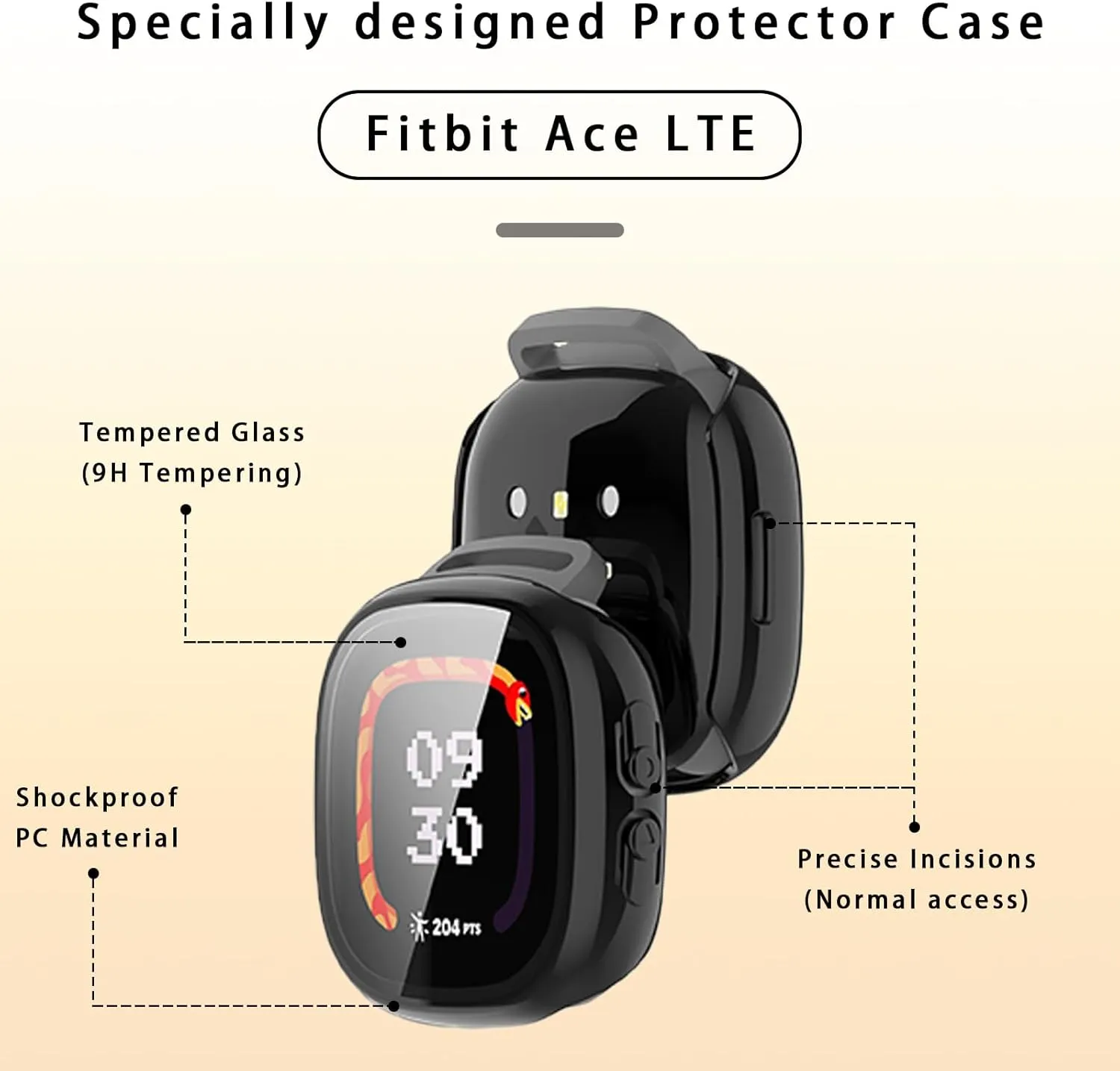 4 Pack Hard PC Screen Protector Case for Fitbit Ace LTE with Tempered Glass, High Sensitivity Anti-Fall Cover Bumper for Google Fitbit Ace LTE