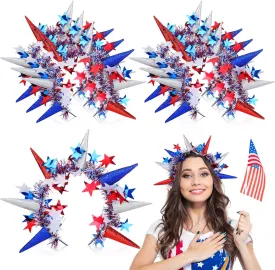 6 Pcs Statue of Liberty Crown 4th of July Headbands for Women Patriotic Headband Independence Day Red White Blue Headband for American 4th July Costume Accessories