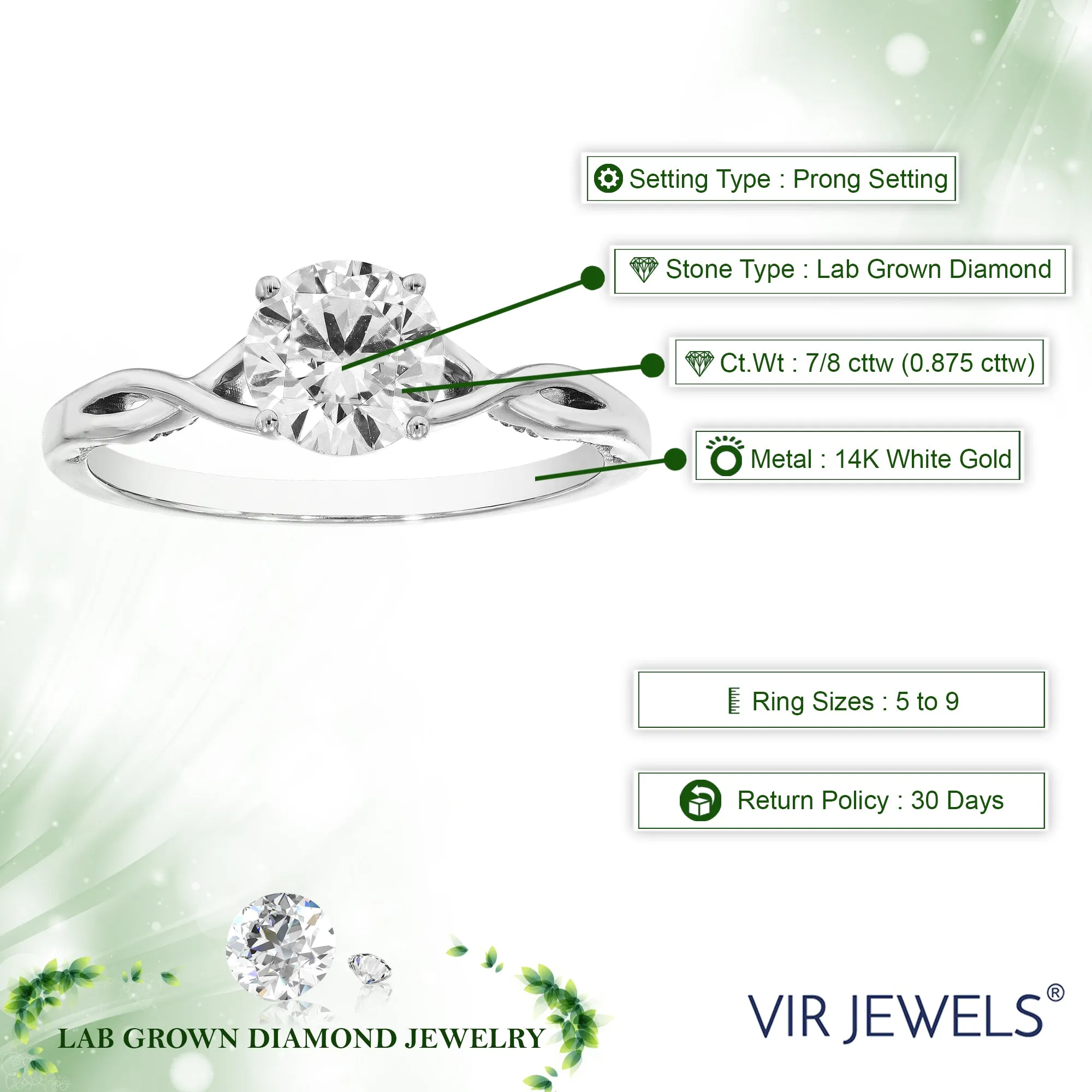 7/8 cttw Lab Grown Twisted Diamond Engagement Ring in 14K White Gold