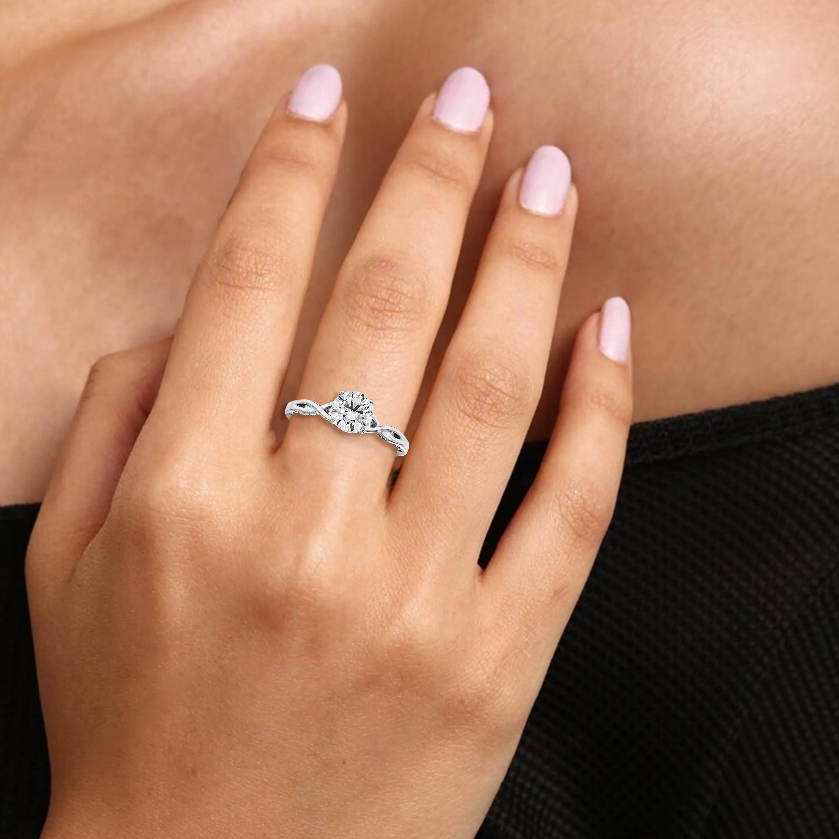 7/8 cttw Lab Grown Twisted Diamond Engagement Ring in 14K White Gold