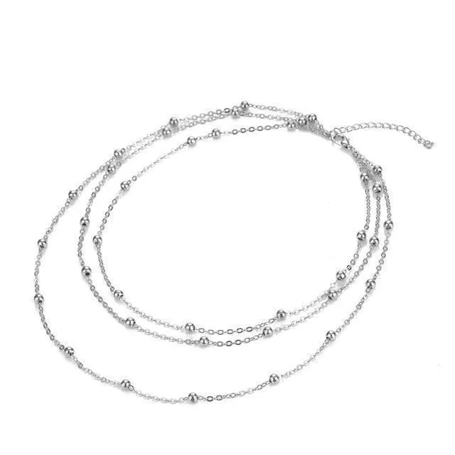 Adjustable 3-Layer Beaded Choker Necklace - High-Quality Zinc Alloy
