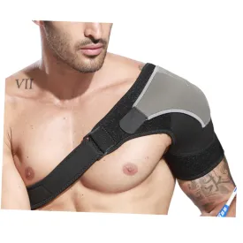 Adjustable Breathable Shoulder Strap Support for Outdoor Sports Non Slip Wrap Gear for Relief Compression and Injury Left Shoulder Black Grey Color