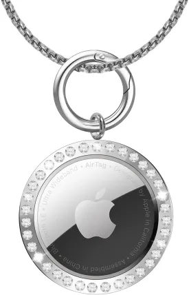 Airtag Necklace,Titanium Alloy Metal Rhinestone Design Airtag Necklace,75cm/29.5in Adjustable Alloy Chain Air tag Neck lace Compatible Apple Aritag