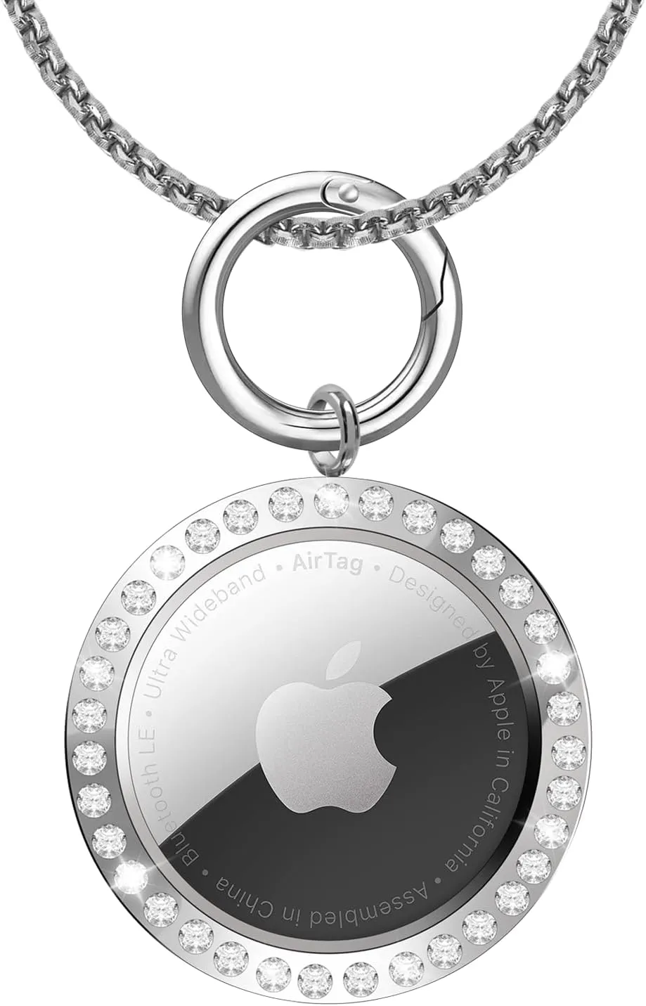 Airtag Necklace,Titanium Alloy Metal Rhinestone Design Airtag Necklace,75cm/29.5in Adjustable Alloy Chain Air tag Neck lace Compatible Apple Aritag