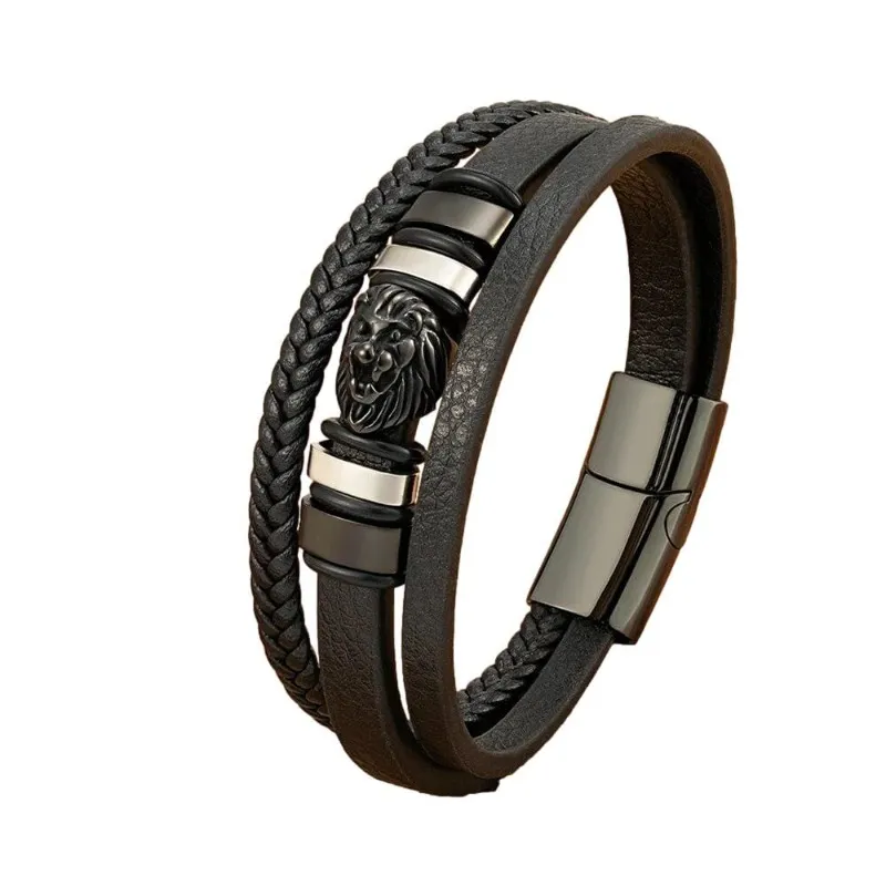 Animal Lion Woven Multilayer Leather Bracelet