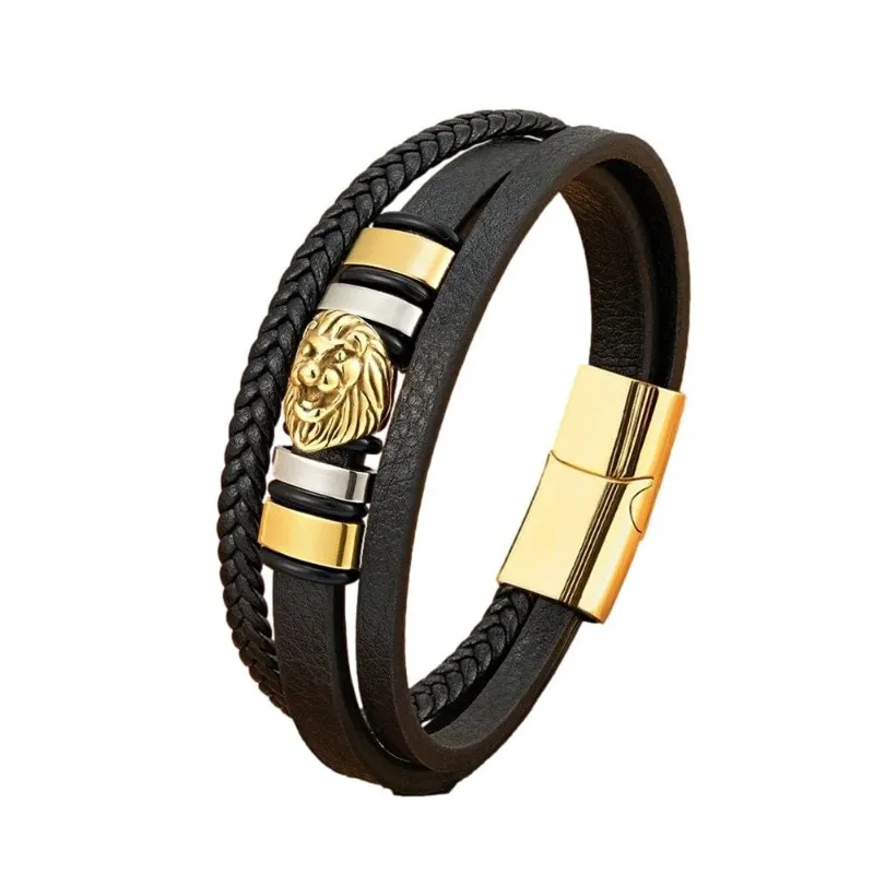 Animal Lion Woven Multilayer Leather Bracelet