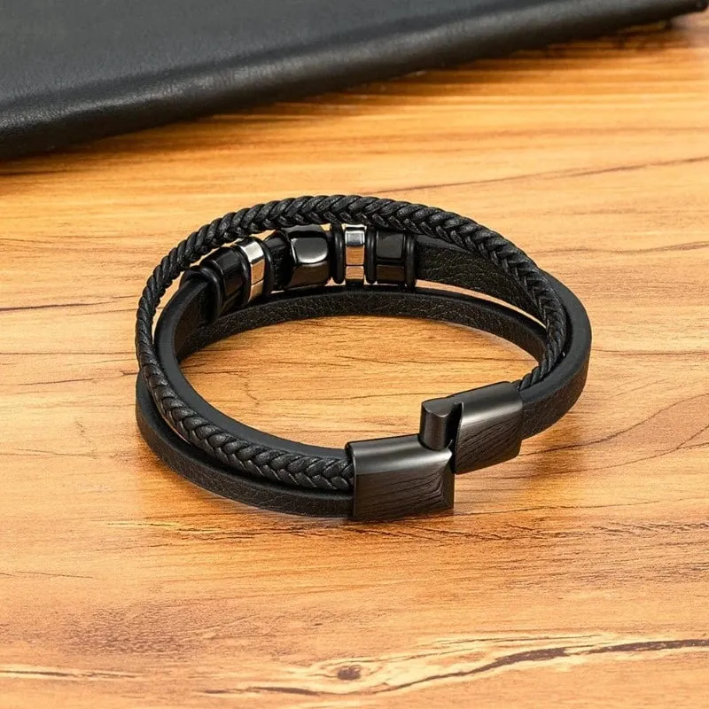 Animal Lion Woven Multilayer Leather Bracelet