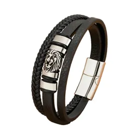 Animal Lion Woven Multilayer Leather Bracelet