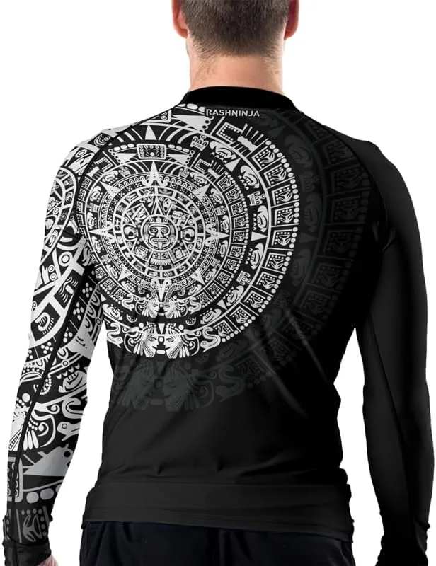 Aztec Ranked Long Sleeve Rash Guard Men's Baselayer Compression Shirt for MMA BJJ Jiu Jitsu