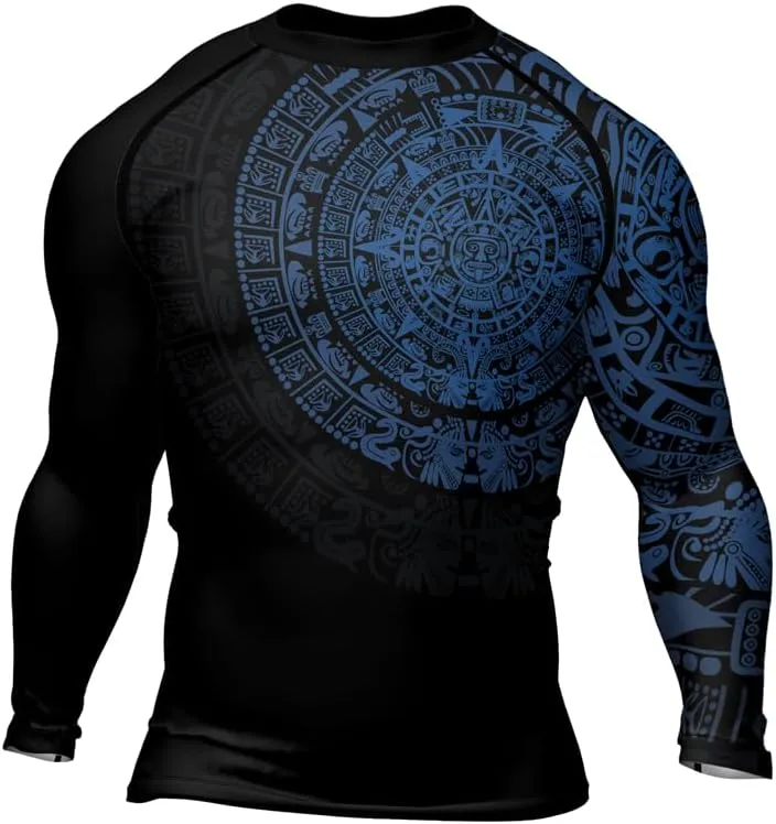 Aztec Ranked Long Sleeve Rash Guard Men's Baselayer Compression Shirt for MMA BJJ Jiu Jitsu