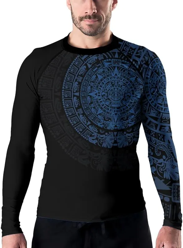 Aztec Ranked Long Sleeve Rash Guard Men's Baselayer Compression Shirt for MMA BJJ Jiu Jitsu
