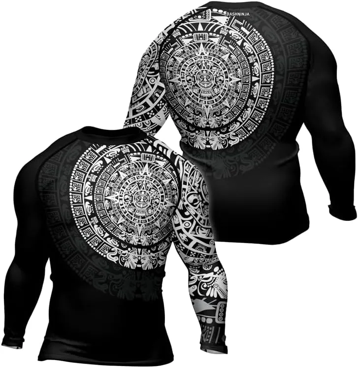 Aztec Ranked Long Sleeve Rash Guard Men's Baselayer Compression Shirt for MMA BJJ Jiu Jitsu