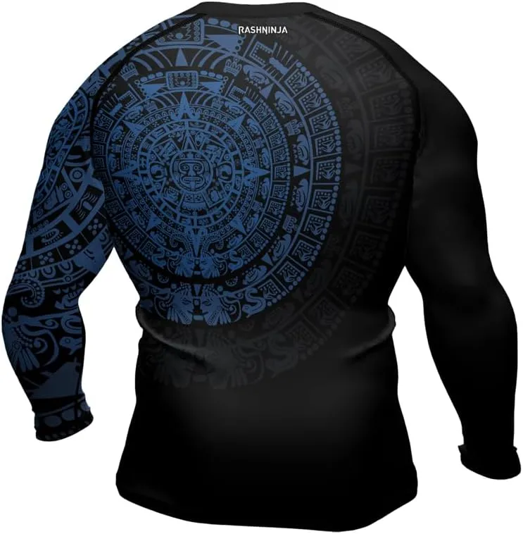 Aztec Ranked Long Sleeve Rash Guard Men's Baselayer Compression Shirt for MMA BJJ Jiu Jitsu