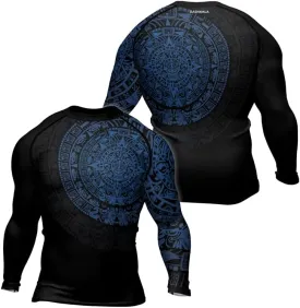 Aztec Ranked Long Sleeve Rash Guard Men's Baselayer Compression Shirt for MMA BJJ Jiu Jitsu