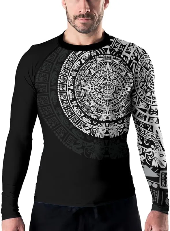 Aztec Ranked Long Sleeve Rash Guard Men's Baselayer Compression Shirt for MMA BJJ Jiu Jitsu