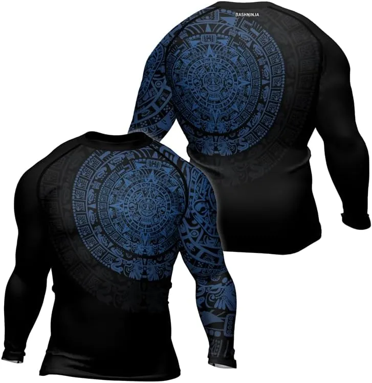 Aztec Ranked Long Sleeve Rash Guard Men's Baselayer Compression Shirt for MMA BJJ Jiu Jitsu