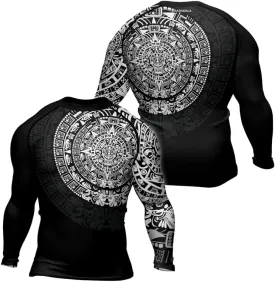 Aztec Ranked Long Sleeve Rash Guard Men's Baselayer Compression Shirt for MMA BJJ Jiu Jitsu
