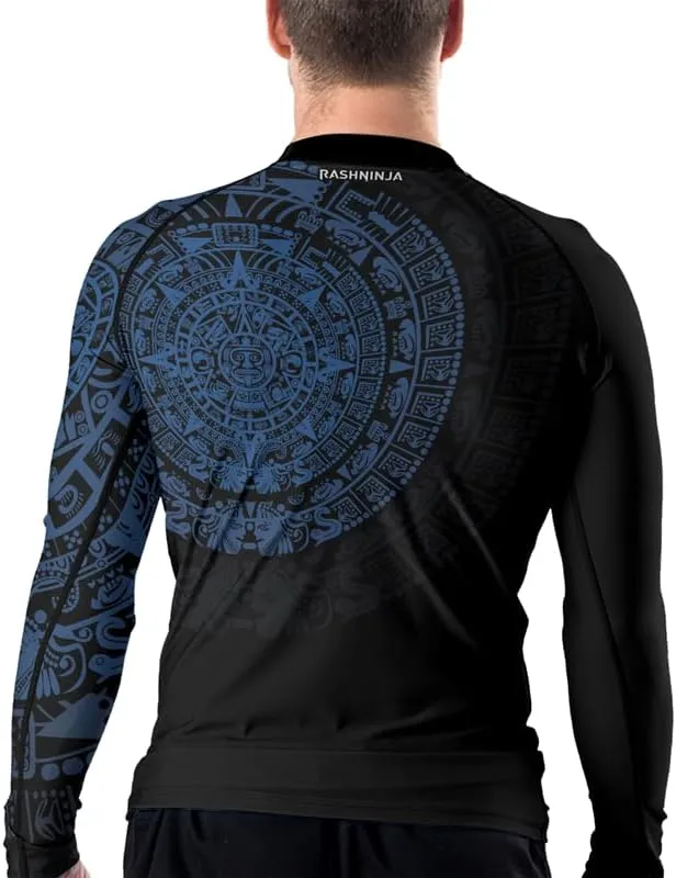 Aztec Ranked Long Sleeve Rash Guard Men's Baselayer Compression Shirt for MMA BJJ Jiu Jitsu
