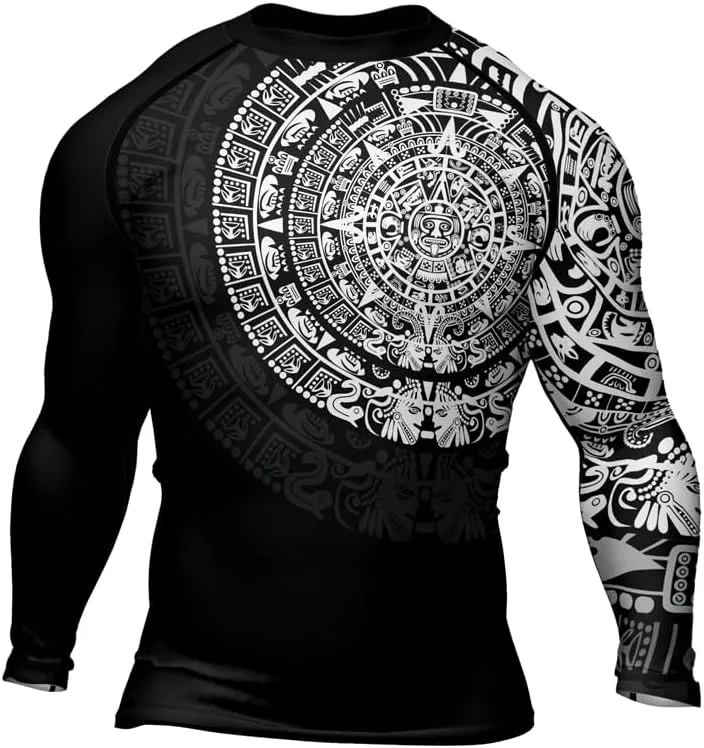 Aztec Ranked Long Sleeve Rash Guard Men's Baselayer Compression Shirt for MMA BJJ Jiu Jitsu